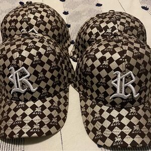 Brown and White Checkered Caps with R Logo